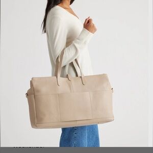 Quince Italian Triple Compartment Leather Weekender in Taupe - NWOT